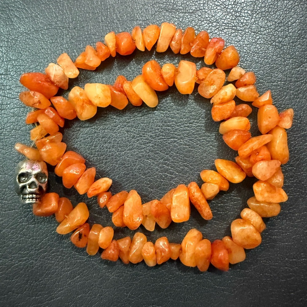 Orange Beaded Skull Bracelet